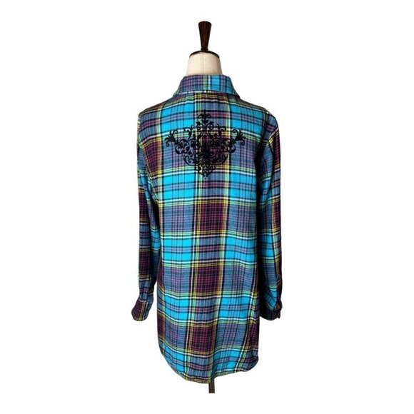Soft Surroundings Shirt Womens Small Highlands Flannel Fuchsia Plaid Button Down - Picture 3 of 13